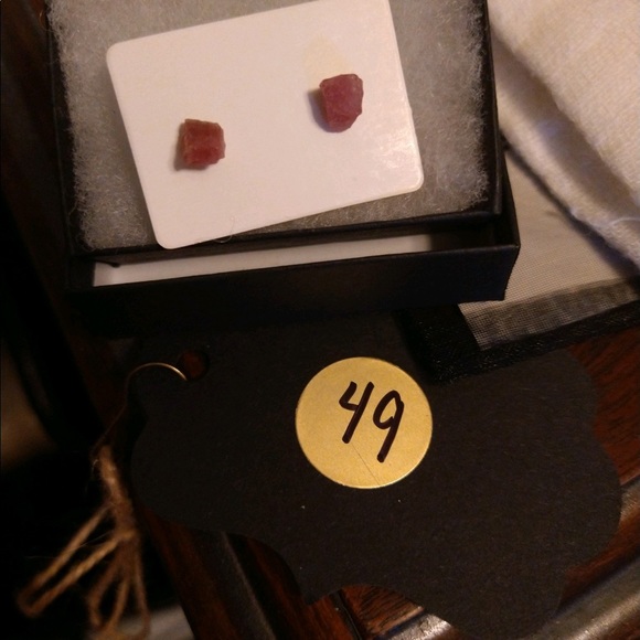 Raw Fuchsia Tourmaline Crystal Stud Earrings - Picture 9 of 10